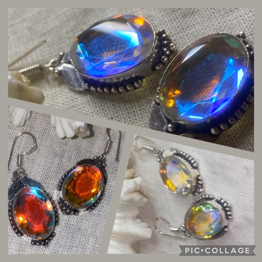 Sale - Gorgeous rainbow Quartz faceted cut statement earrings
